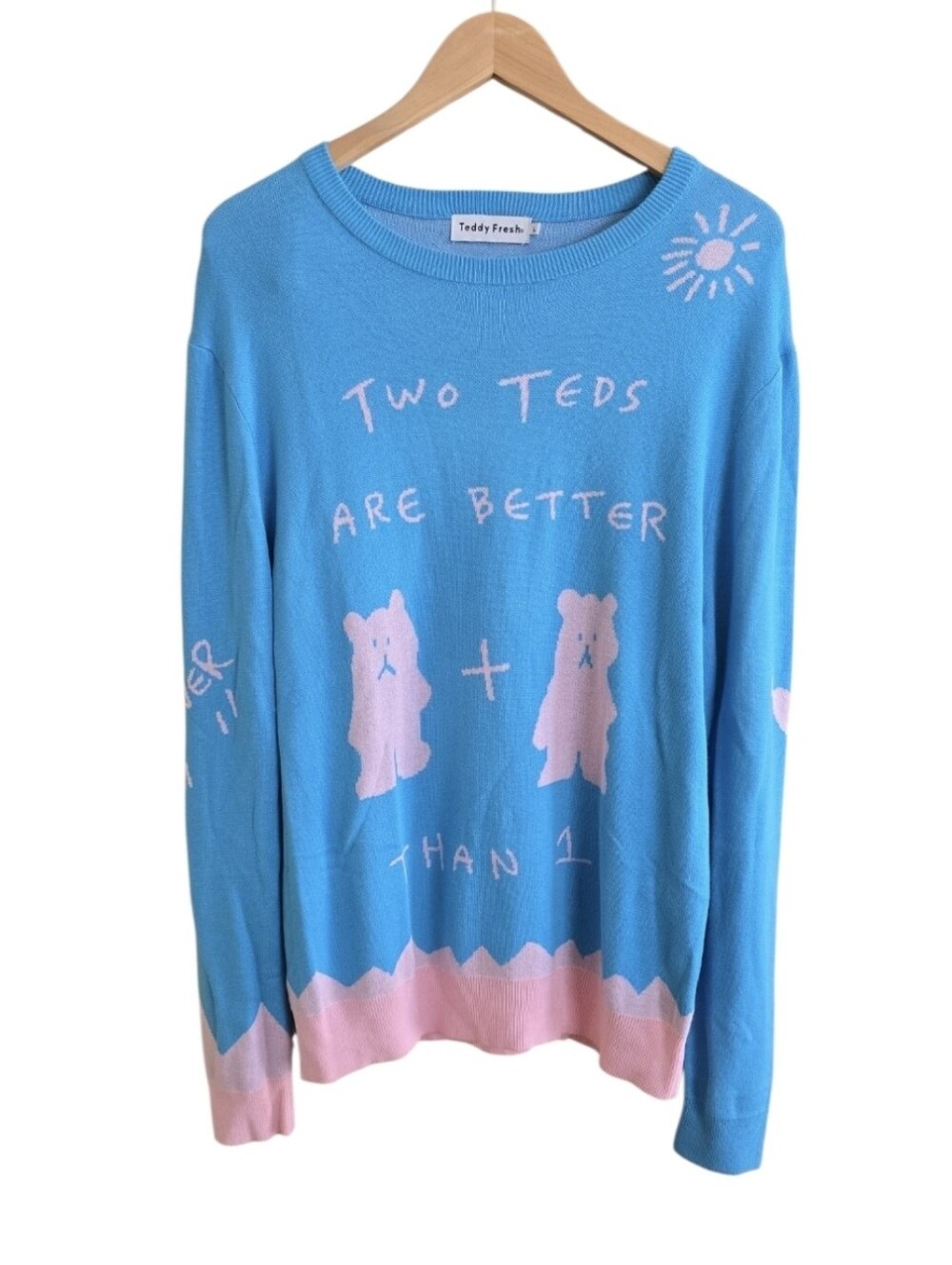 Teddy Fresh Two Teds Are Better Than 1 Pink & Blue Crewneck Sweater. Size Large